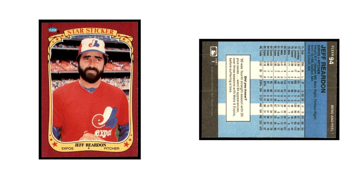 1986 Fleer Star Stickers Jeff Reardon Baseball Cards #94