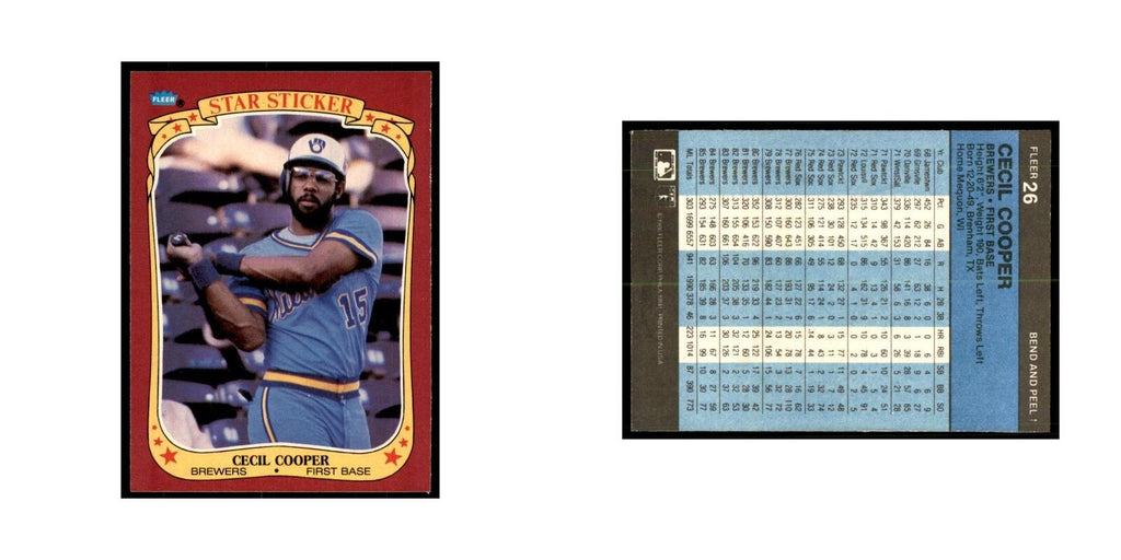 1986 Fleer Star Stickers Cecil Cooper Baseball Cards #26