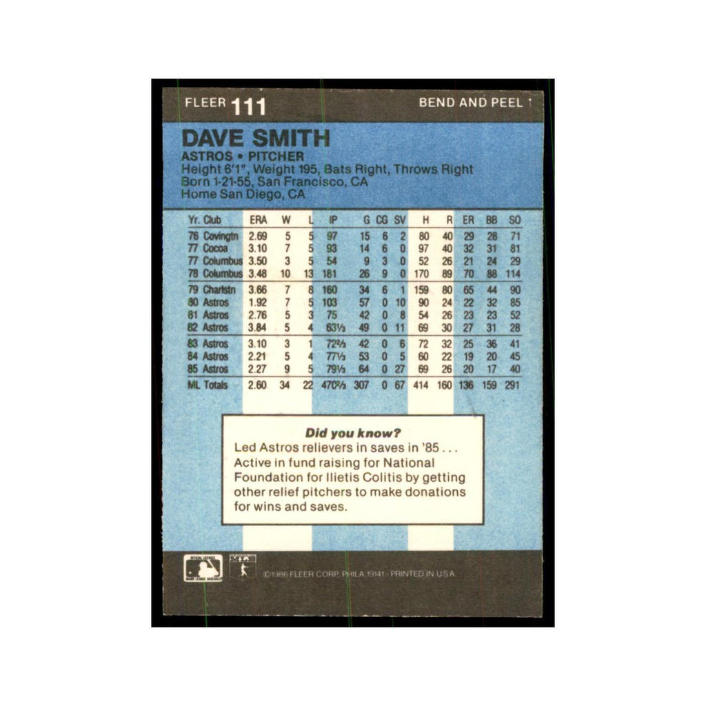 1986 Fleer Star Stickers Dave Smith Baseball Cards #111