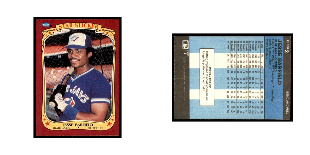 1986 Fleer Star Stickers Jesse Barfield Baseball Cards #2