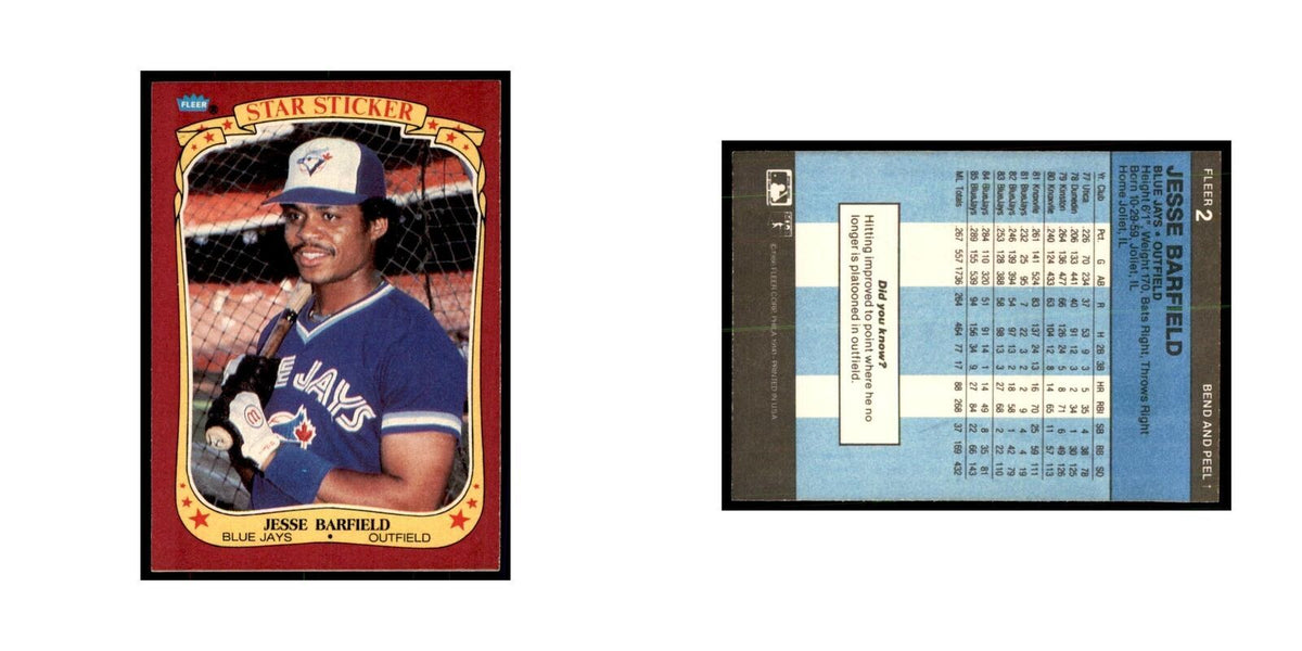1986 Fleer Star Stickers Jesse Barfield Baseball Cards #2