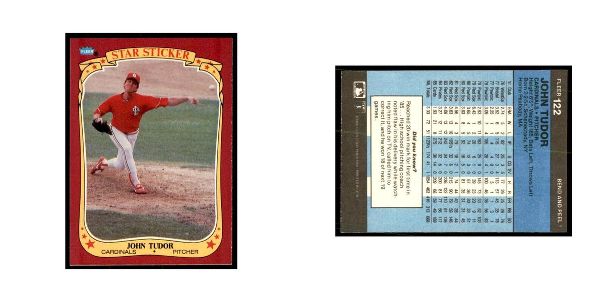 1986 Fleer Star Stickers John Tudor Baseball Cards #122