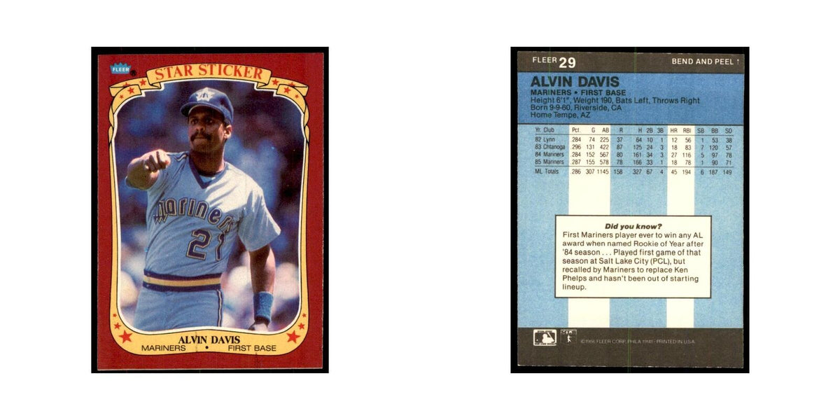 1986 Fleer Star Stickers Alvin Davis Baseball Cards #29
