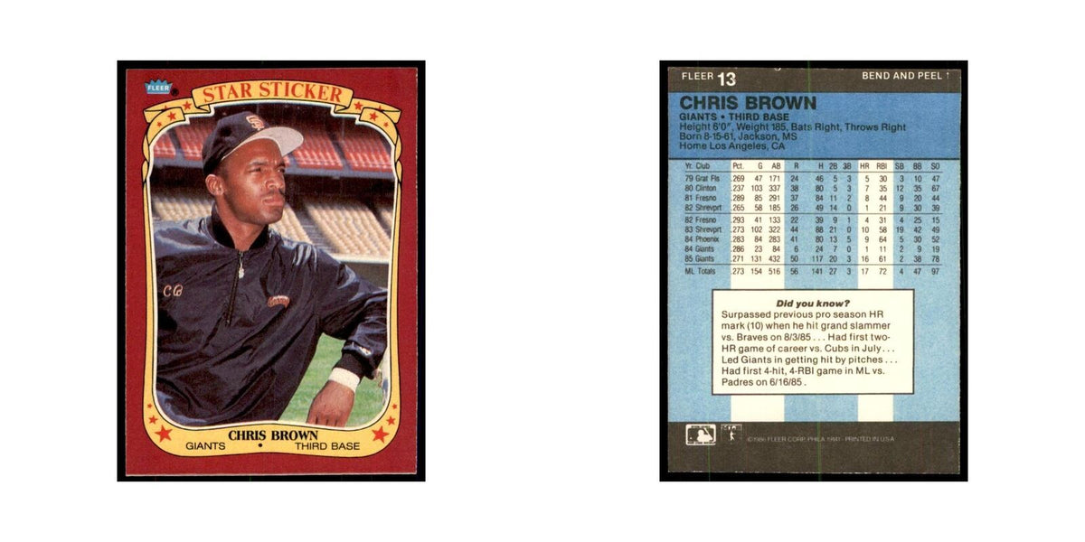 1986 Fleer Star Stickers Chris Brown Baseball Cards #13