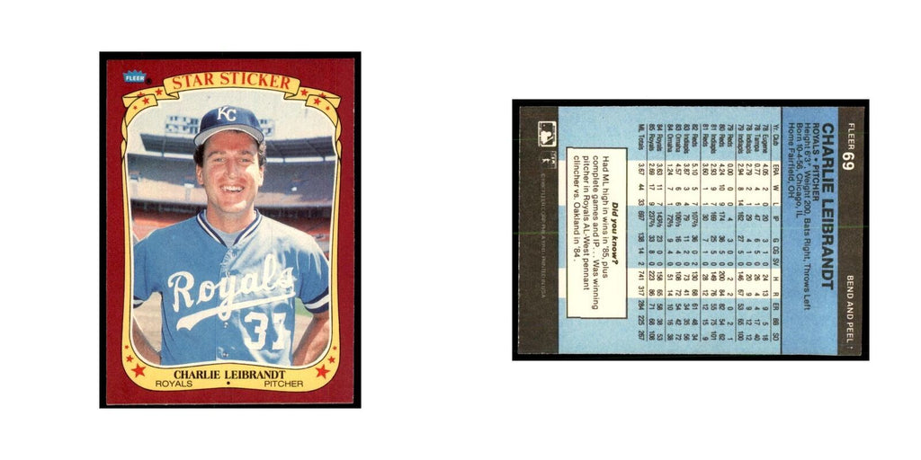 1986 Fleer Star Stickers Charlie Leibrandt Baseball Cards #69