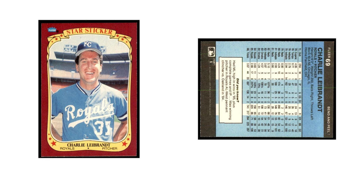 1986 Fleer Star Stickers Charlie Leibrandt Baseball Cards #69