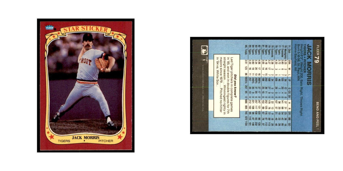 1986 Fleer Star Stickers Jack Morris Baseball Cards #79