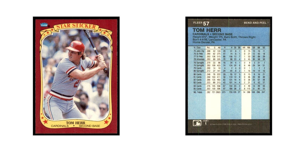 1986 Fleer Star Stickers Tom Herr Baseball Cards #57