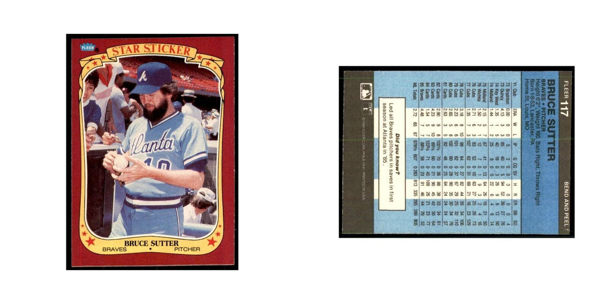 1986 Fleer Star Stickers Bruce Sutter Baseball Cards #117