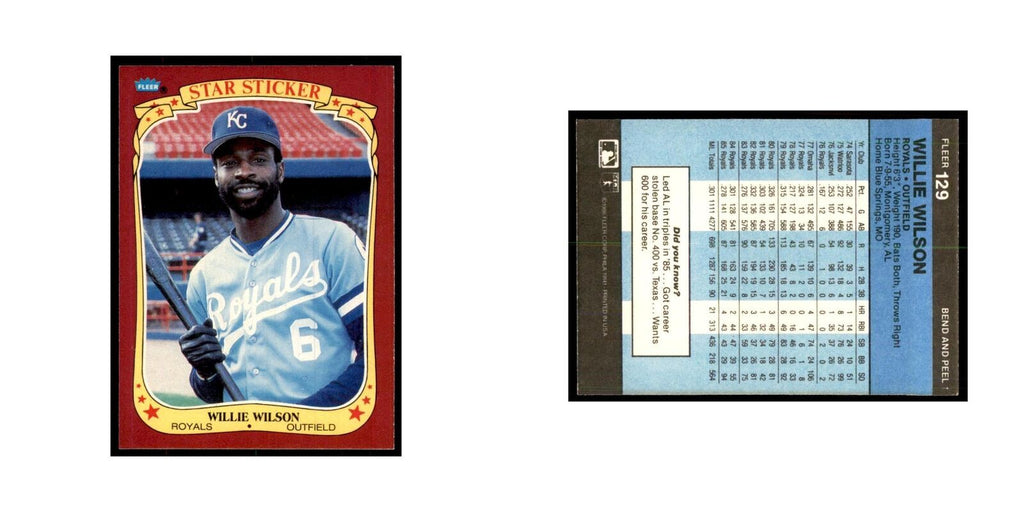 1986 Fleer Star Stickers Willie Wilson Baseball Cards #129