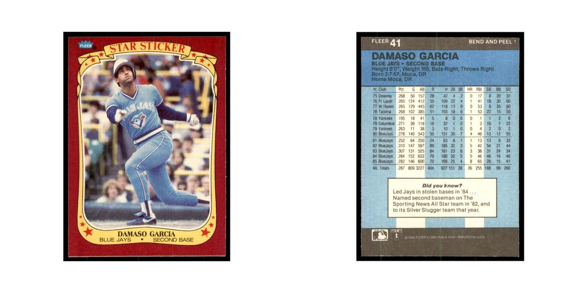 1986 Fleer Star Stickers Damaso Garcia Baseball Cards #41