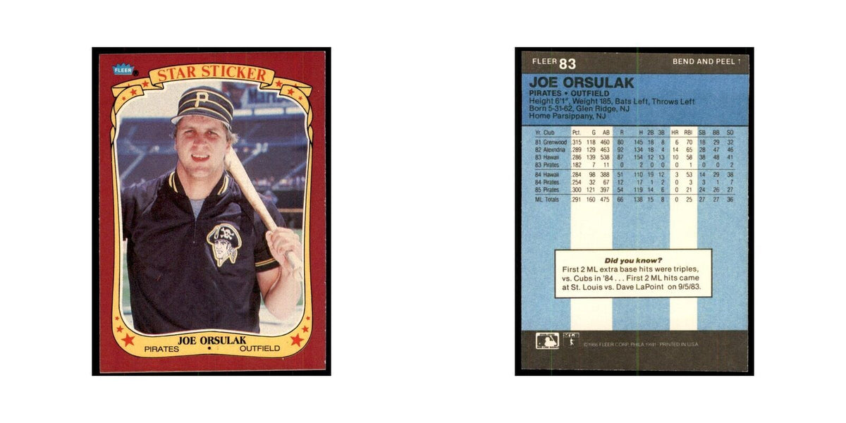 1986 Fleer Star Stickers Joe Orsulak Baseball Cards #83
