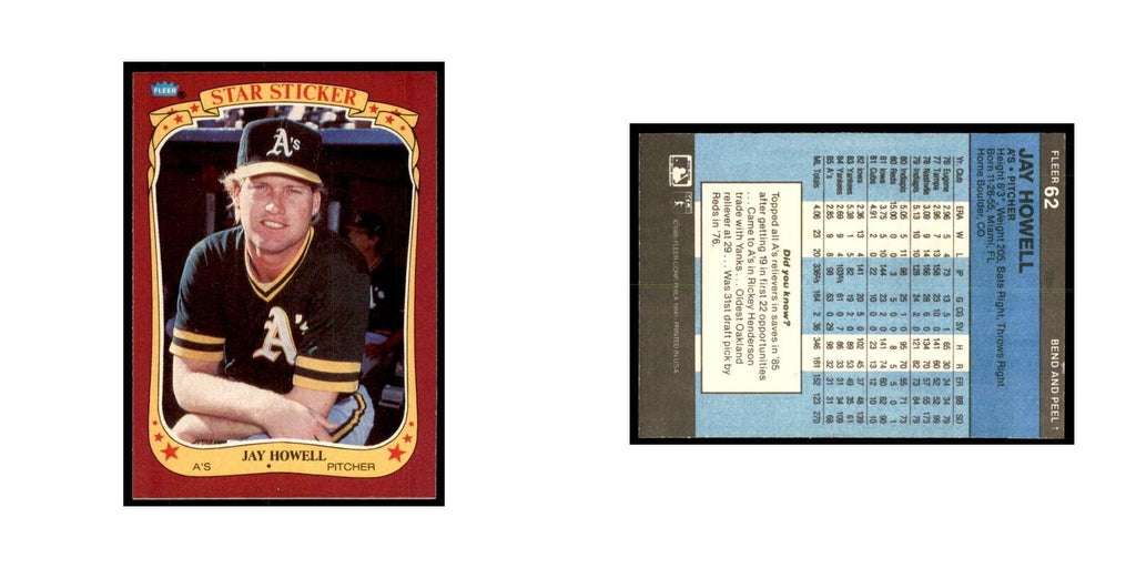 1986 Fleer Star Stickers Jay Howell Baseball Cards #62