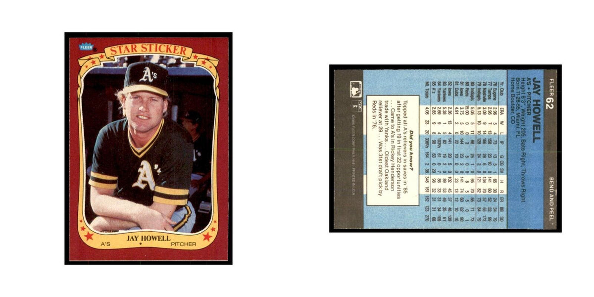 1986 Fleer Star Stickers Jay Howell Baseball Cards #62
