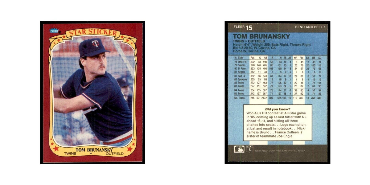 1986 Fleer Star Stickers Tom Brunansky Baseball Cards #15