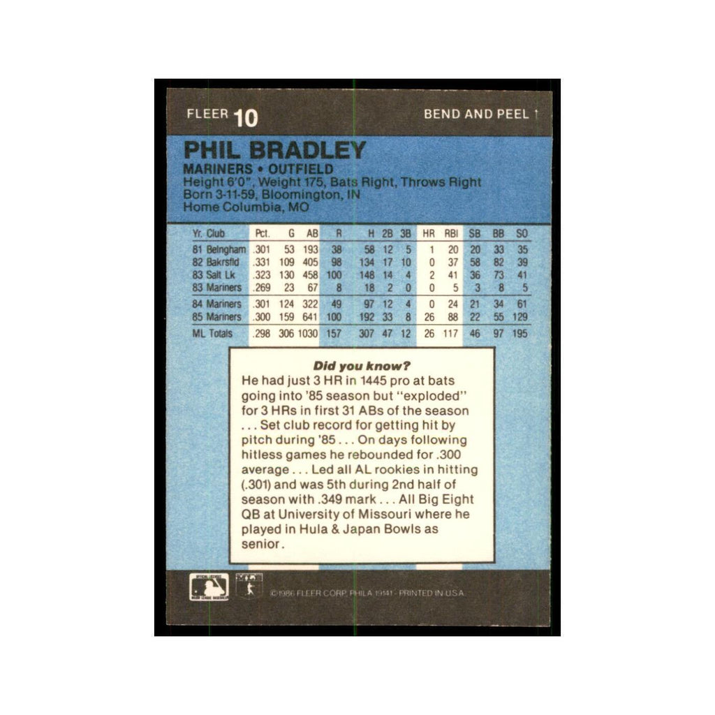 1986 Fleer Star Stickers Phil Bradley Baseball Cards #10