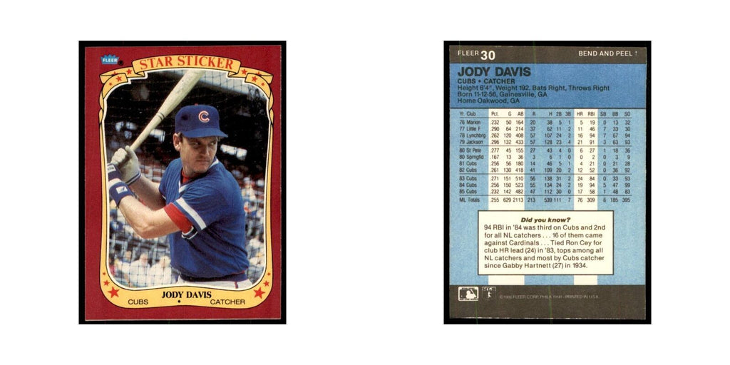 1986 Fleer Star Stickers Jody Davis Baseball Cards #30
