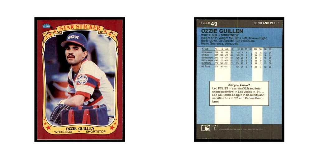 1986 Fleer Star Stickers Ozzie Guillen Baseball Cards #49