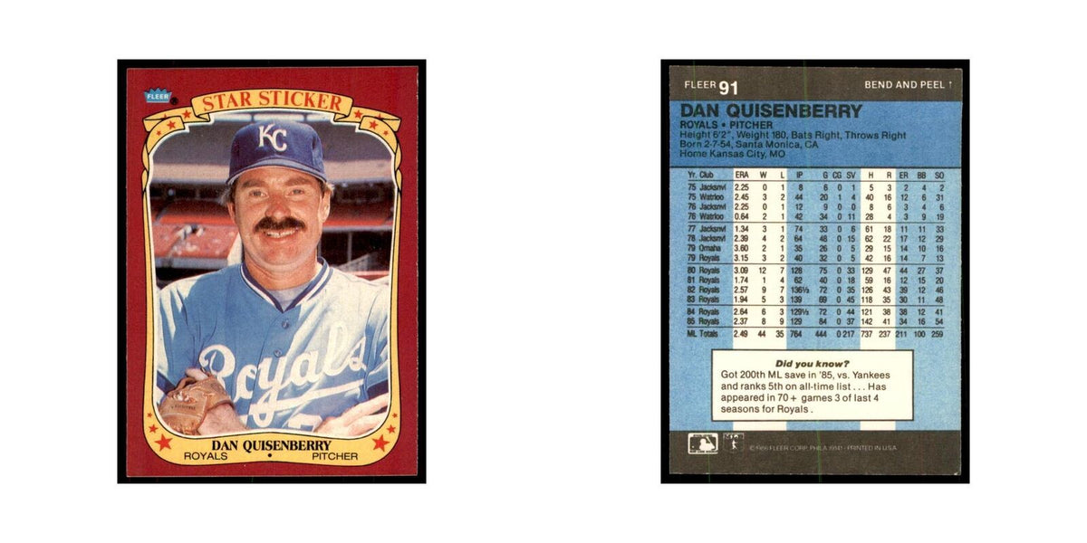 1986 Fleer Star Stickers Dan Quisenberry Baseball Cards #91