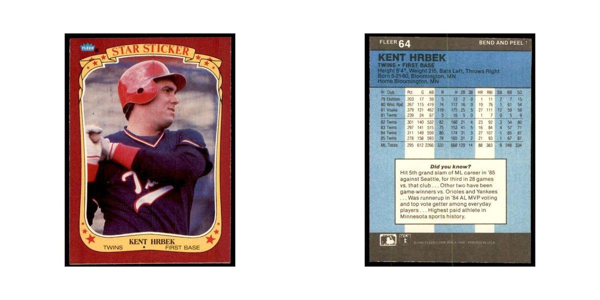 1986 Fleer Star Stickers Kent Hrbek Baseball Cards #64