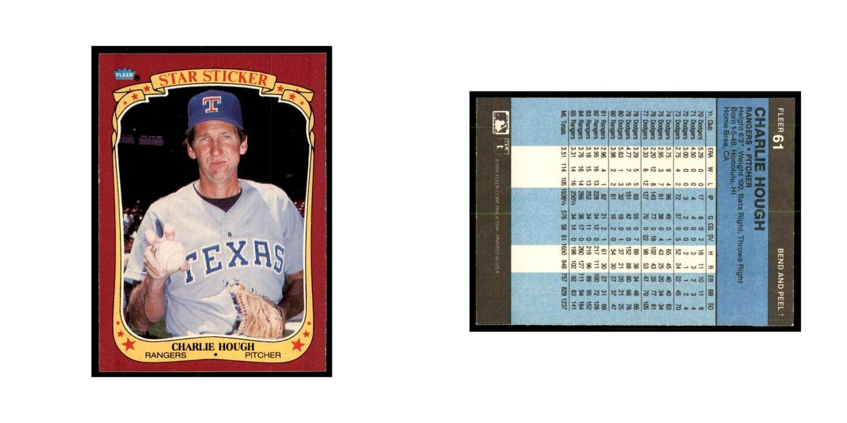 1986 Fleer Star Stickers Charlie Hough Baseball Cards #61