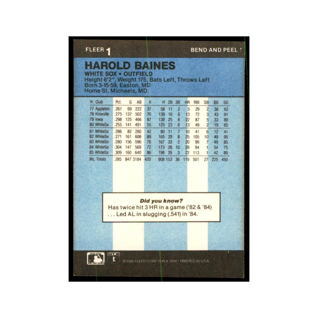 1986 Fleer Star Stickers Harold Baines Baseball Cards #1