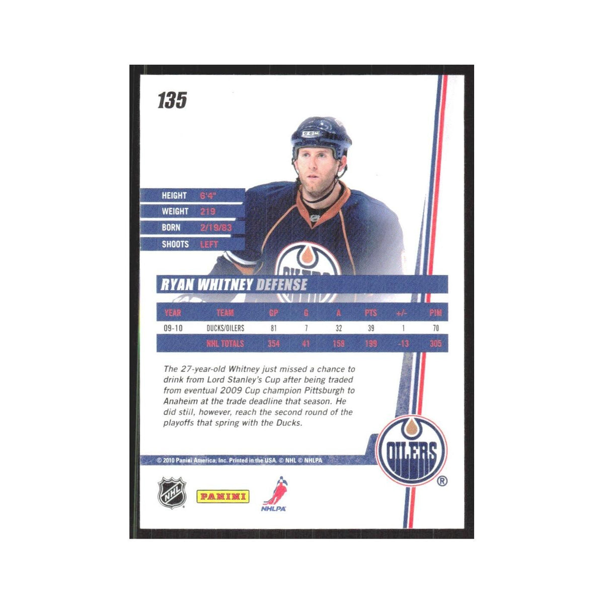 2010 Donruss Ryan Whitney Edmonton Oilers #135