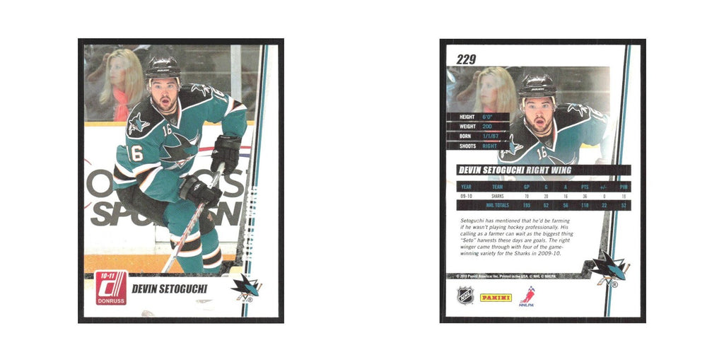 2010 Donruss Devin Setoguchi San Jose Sharks #229