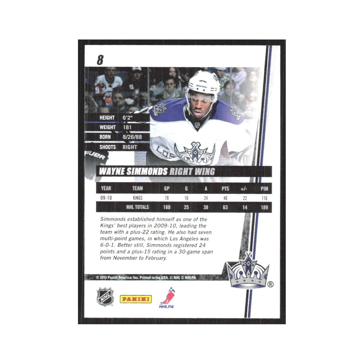 2010 Donruss Wayne Simmonds Los Angeles Kings #8