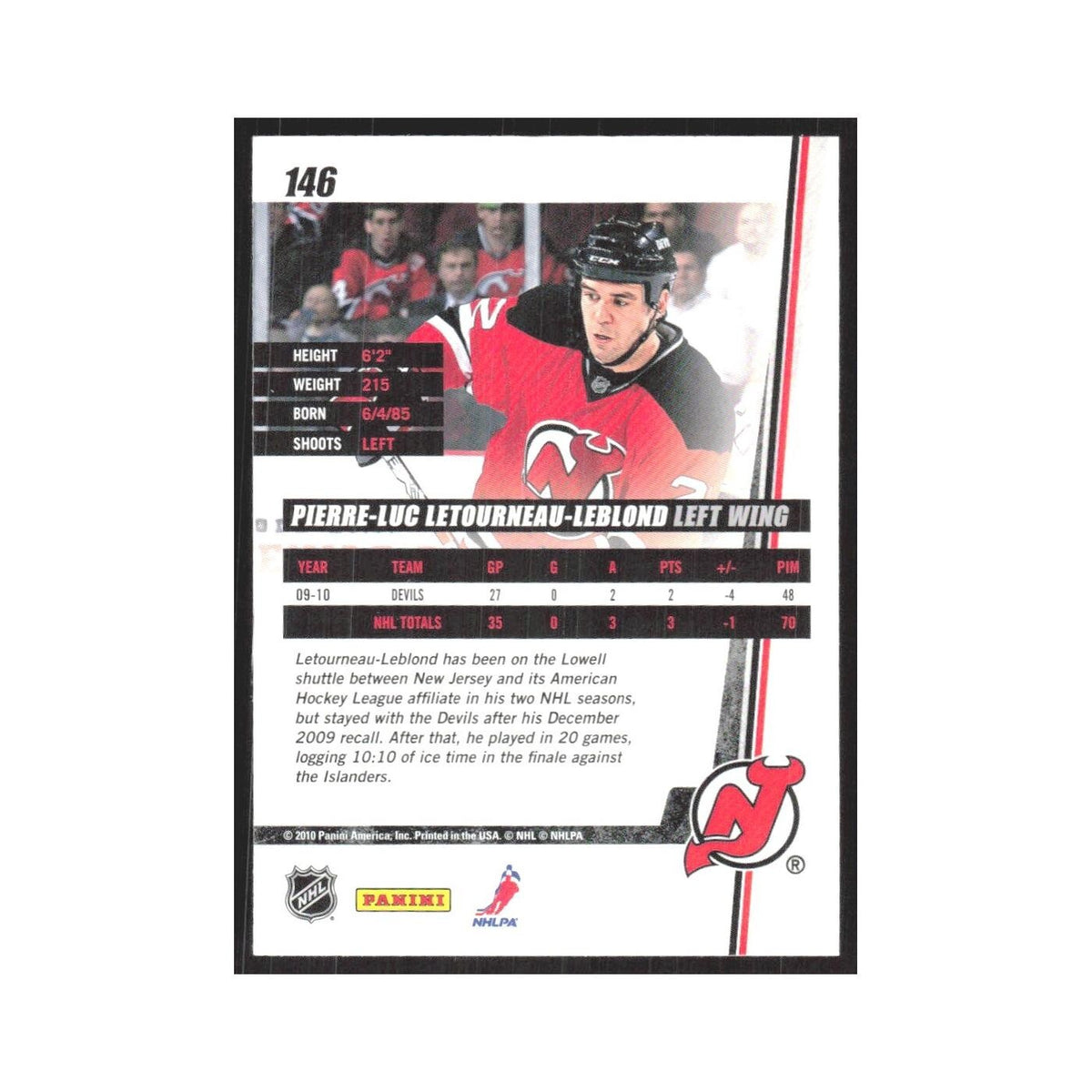 2010 Donruss Pierre-Luc Letourneau-Leblond New Jersey Devils #146