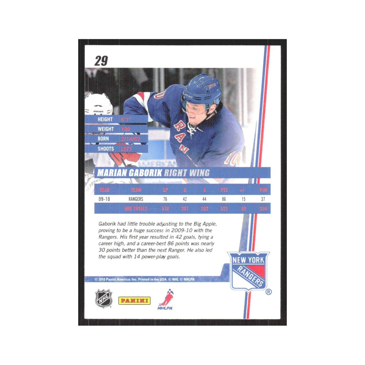 2010 Donruss Marian Gaborik New York Rangers #29