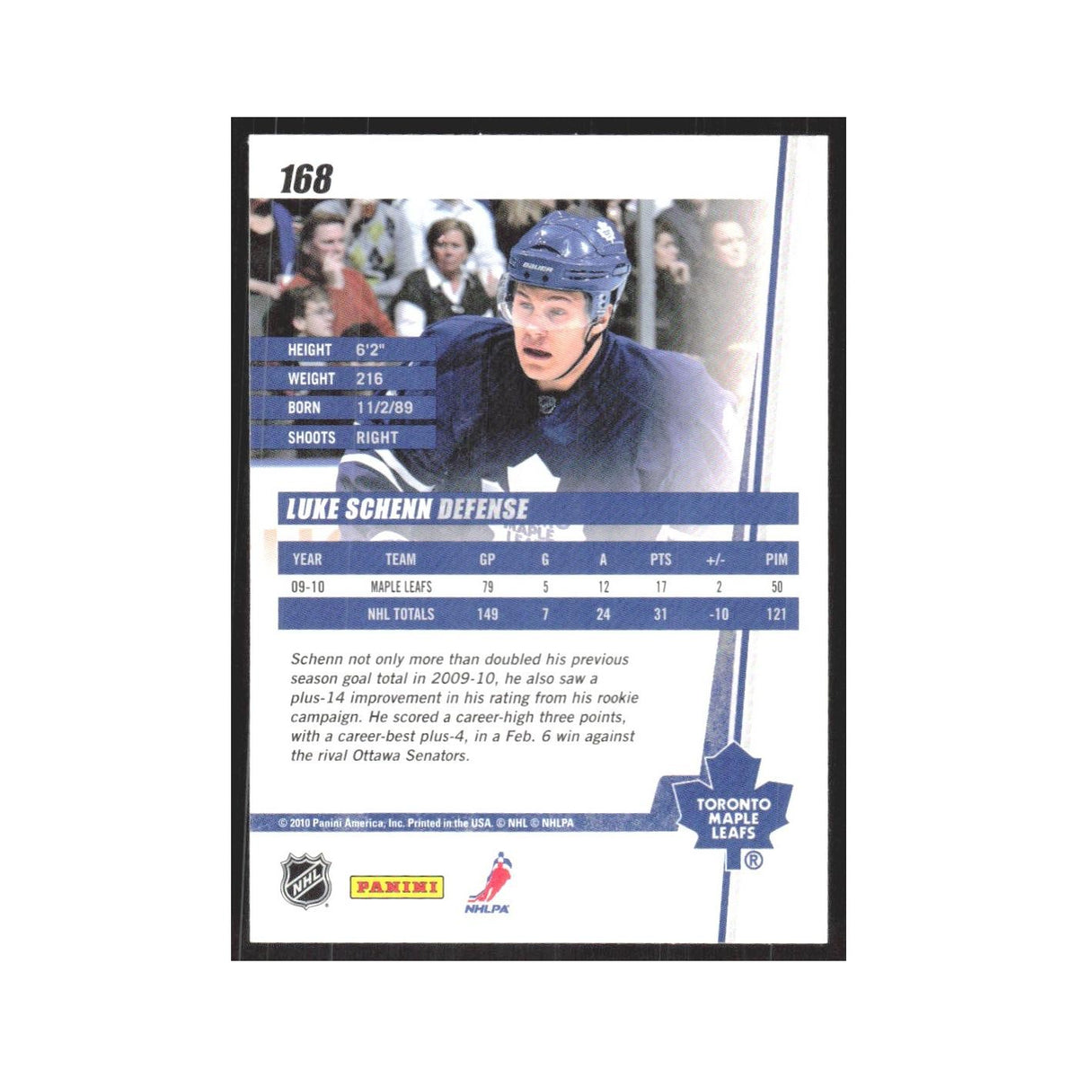 2010 Donruss Luke Schenn Toronto Maple Leafs #168