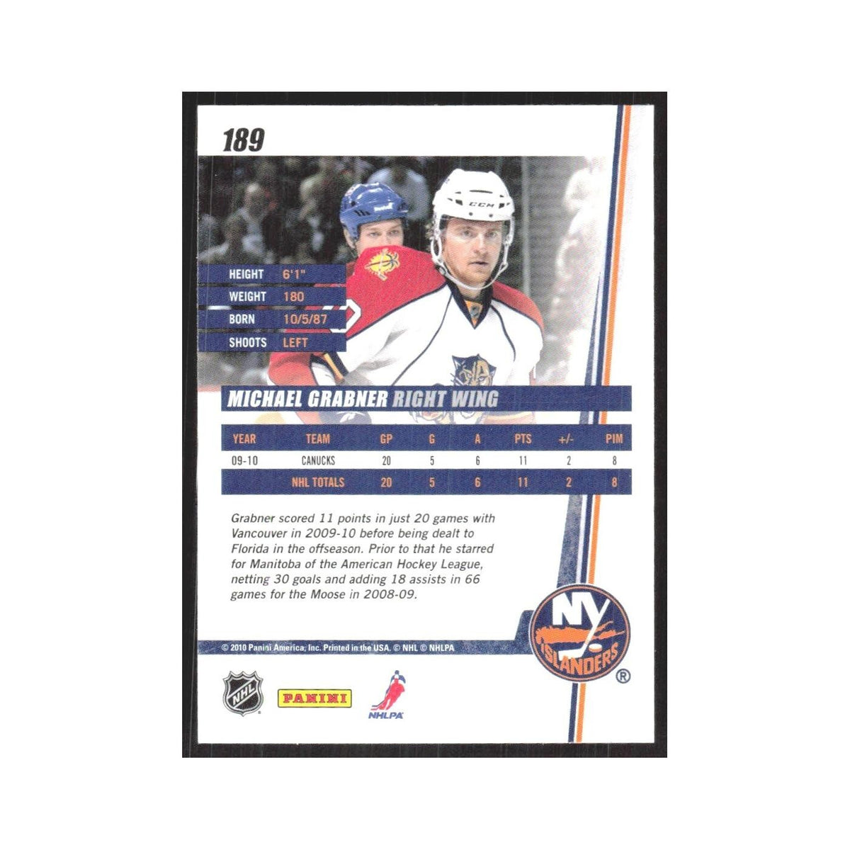 2010 Donruss Michael Grabner Florida Panthers #189