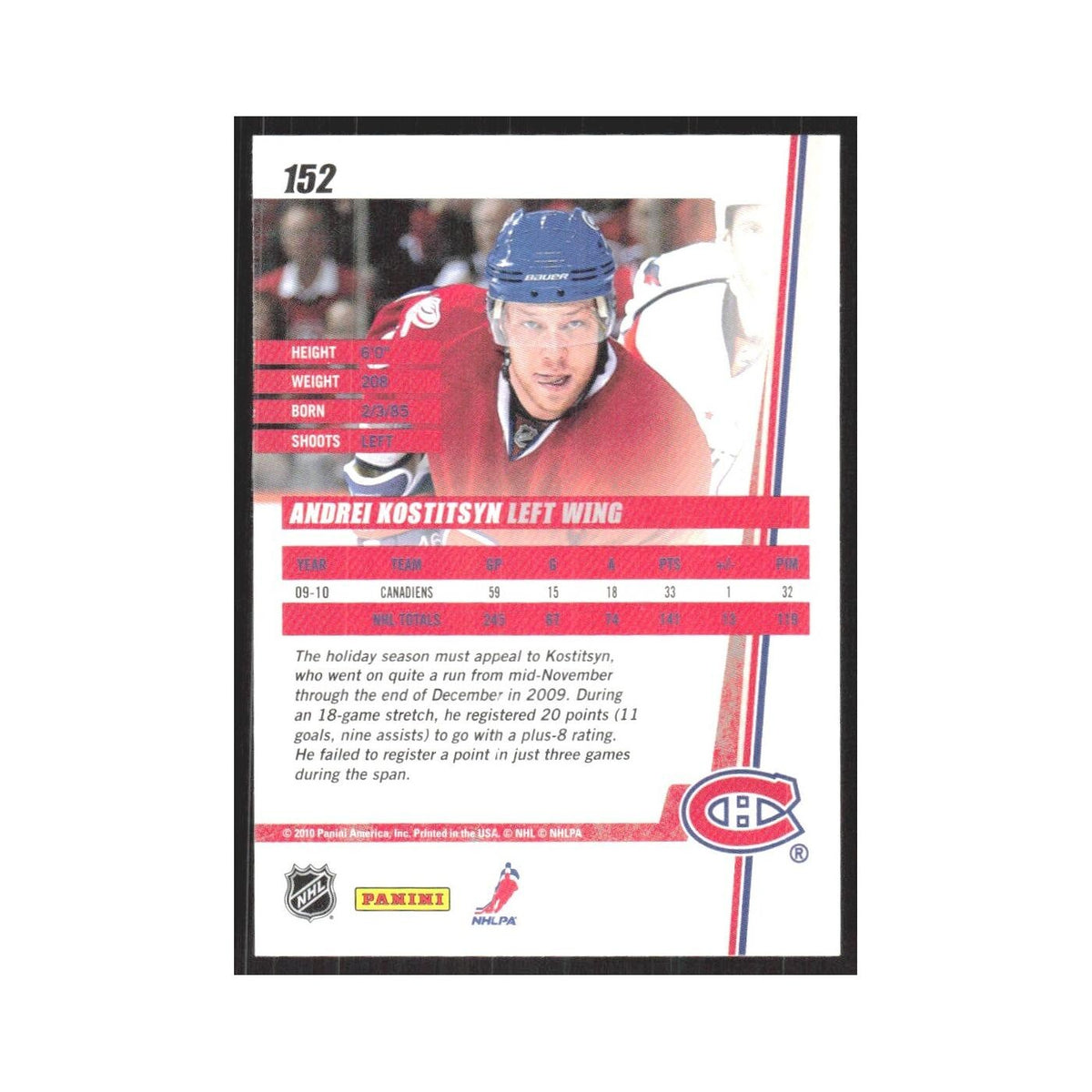 2010 Donruss Andrei Kostitsyn Montreal Canadiens #152