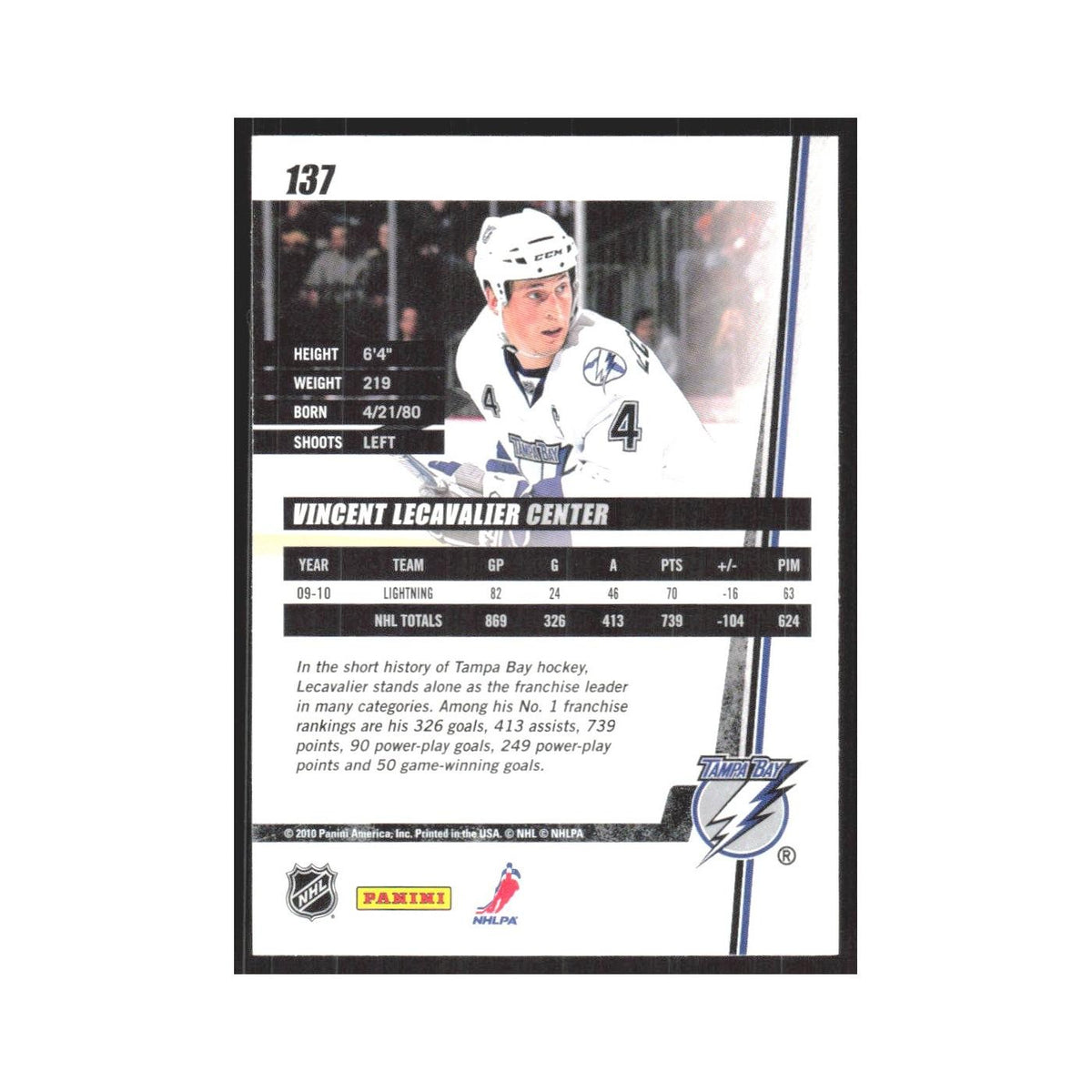 2010 Donruss Vincent Lecavalier Tampa Bay Lightning #137
