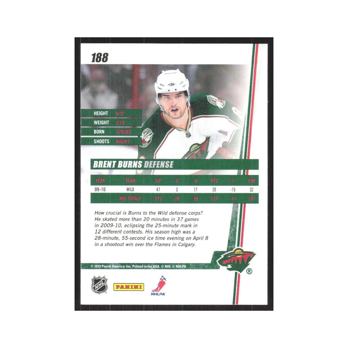 2010 Donruss Brent Burns Minnesota Wild #188