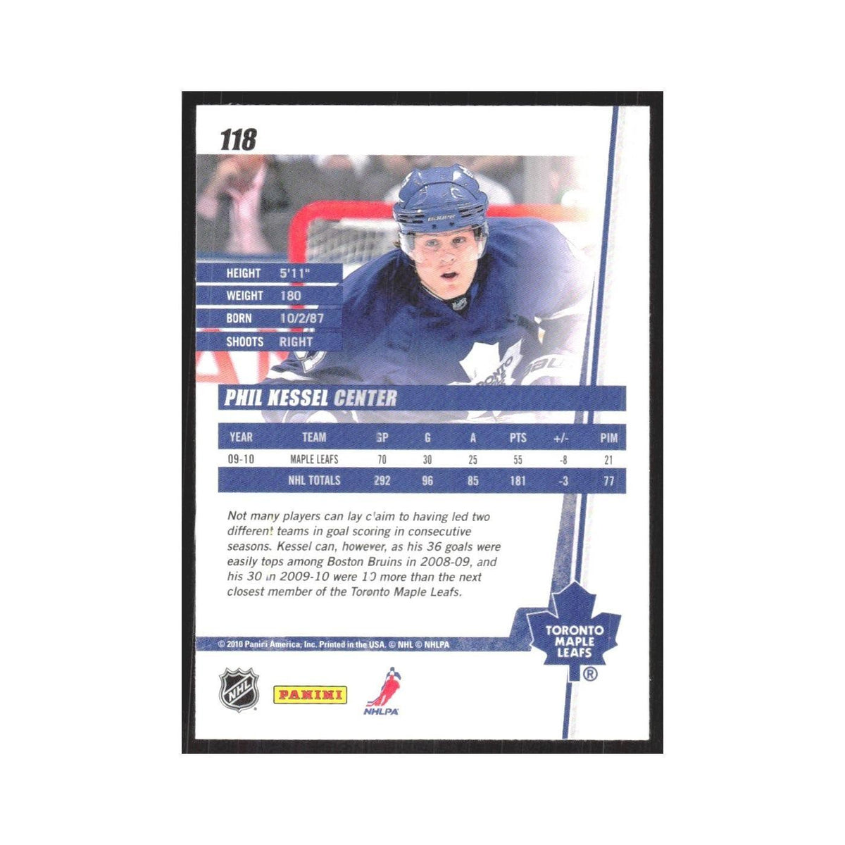 2010 Donruss Phil Kessel Toronto Maple Leafs #118