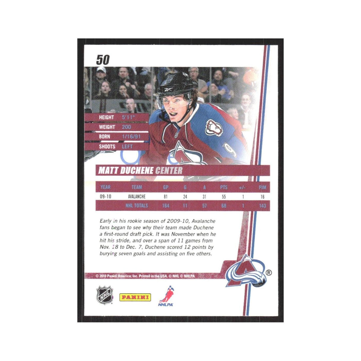 2010 Donruss Matt Duchene Colorado Avalanche #50