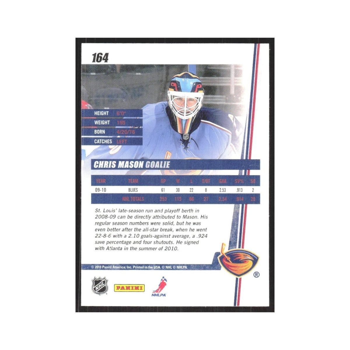 2010 Donruss Chris Mason Atlanta Thrashers #164