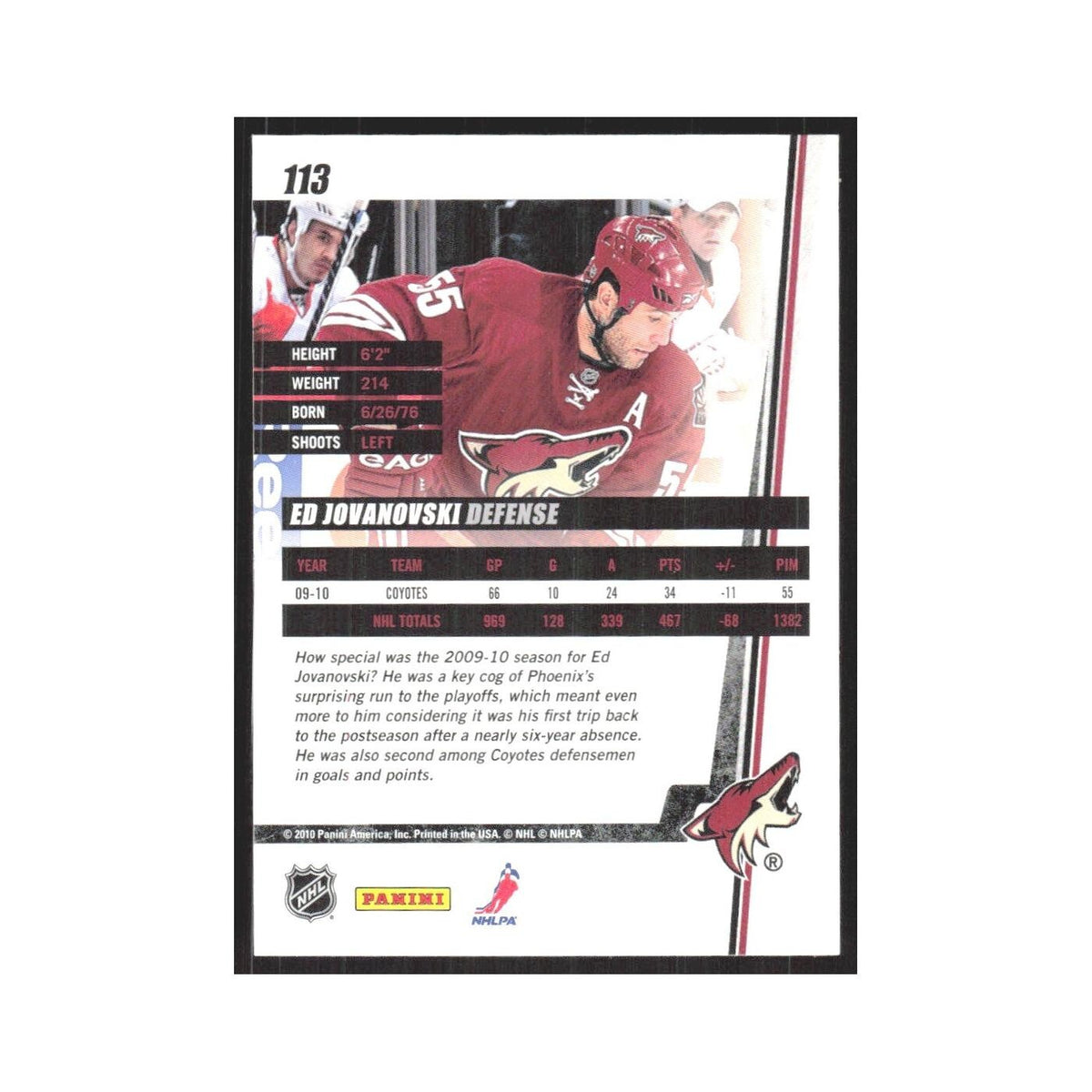 2010 Donruss Ed Jovanovski Phoenix Coyotes #113