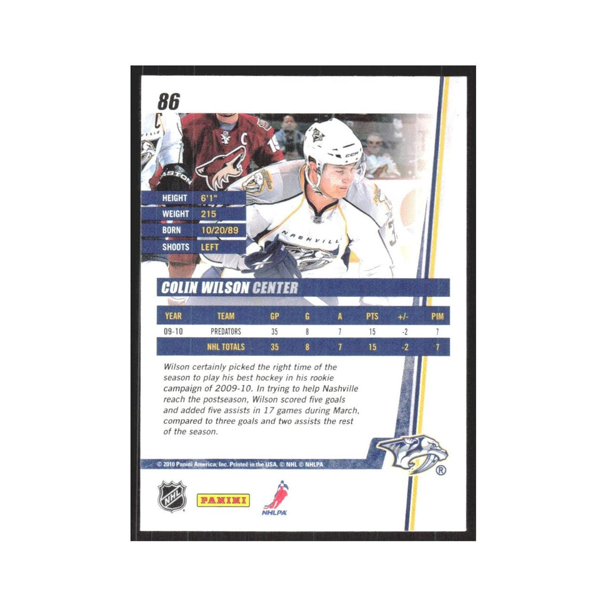 2010 Donruss Colin Wilson Nashville Predators #86