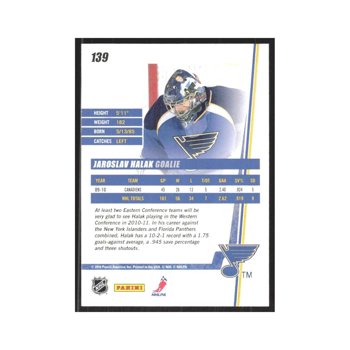 2010 Donruss Jaroslav Halak St. Louis Blues #139