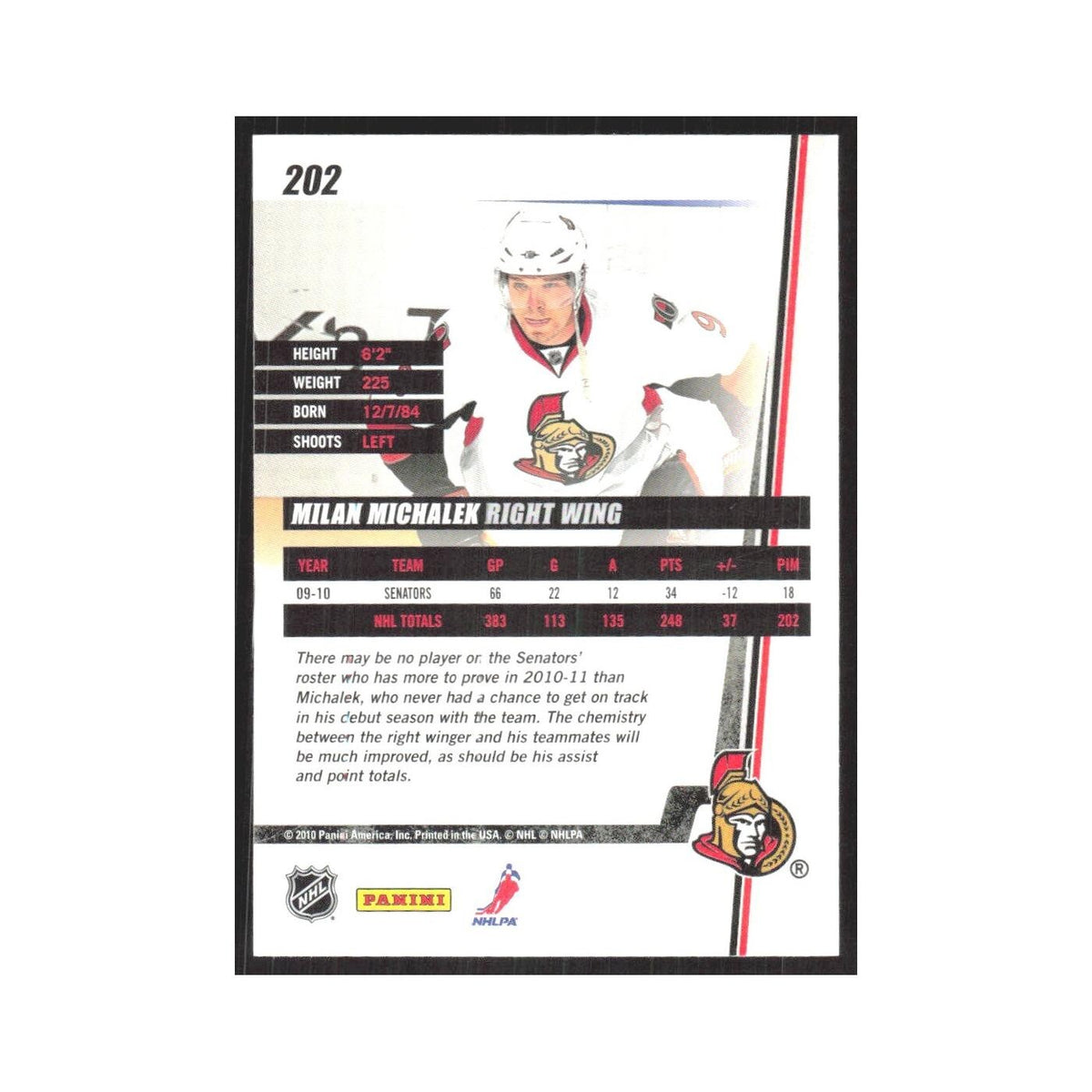 2010 Donruss Milan Michalek Ottawa Senators #202