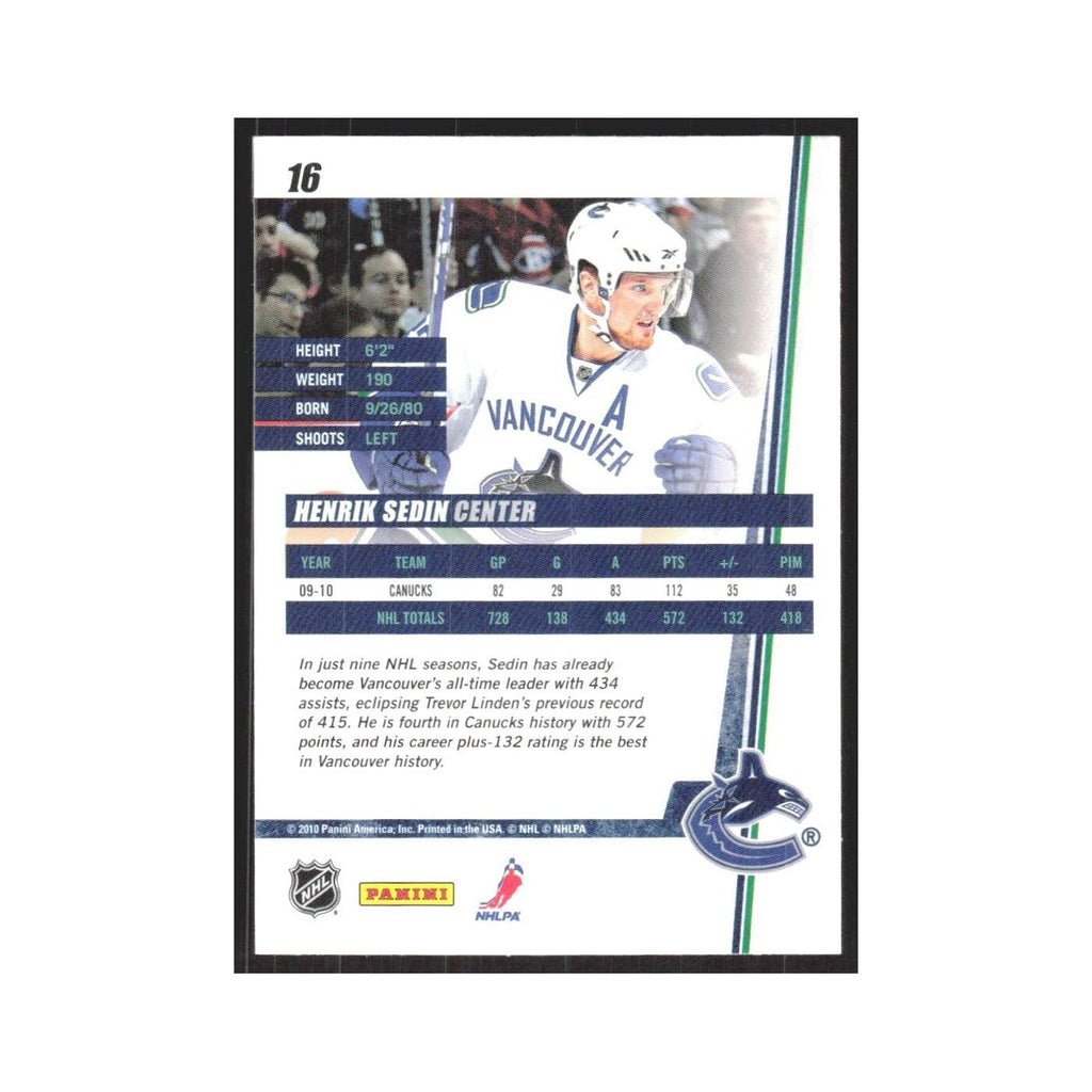 2010 Donruss Henrik Sedin Vancouver Canucks #16