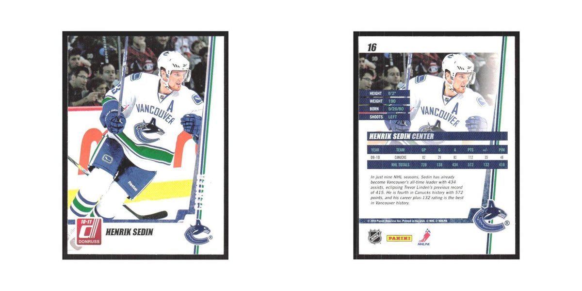 2010 Donruss Henrik Sedin Vancouver Canucks #16