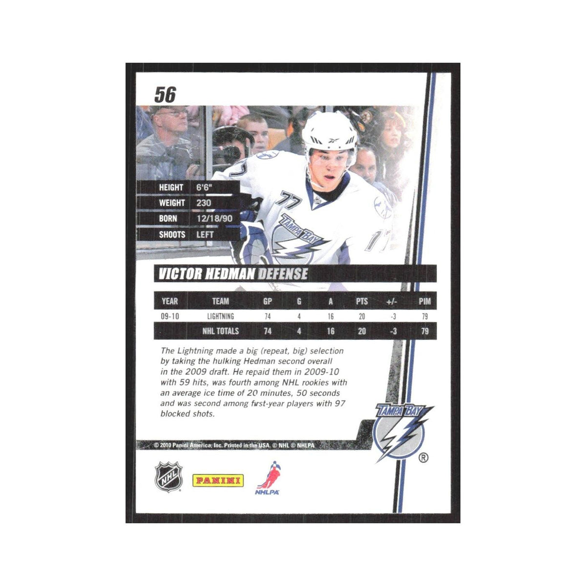 2010 Donruss Victor Hedman Tampa Bay Lightning #56