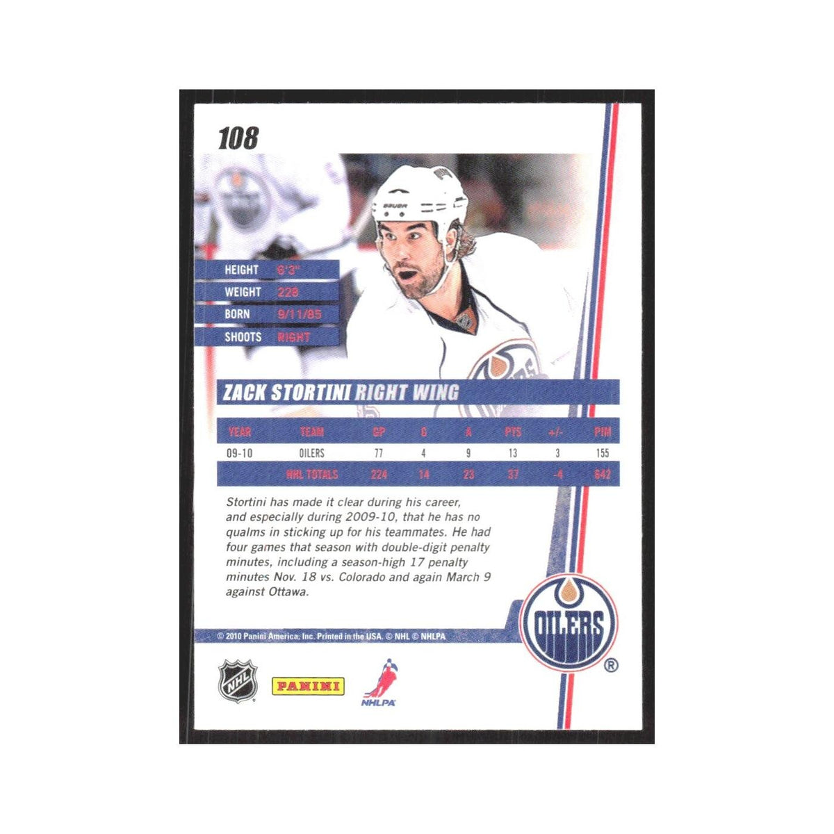 2010 Donruss Zach Stortini Edmonton Oilers #108