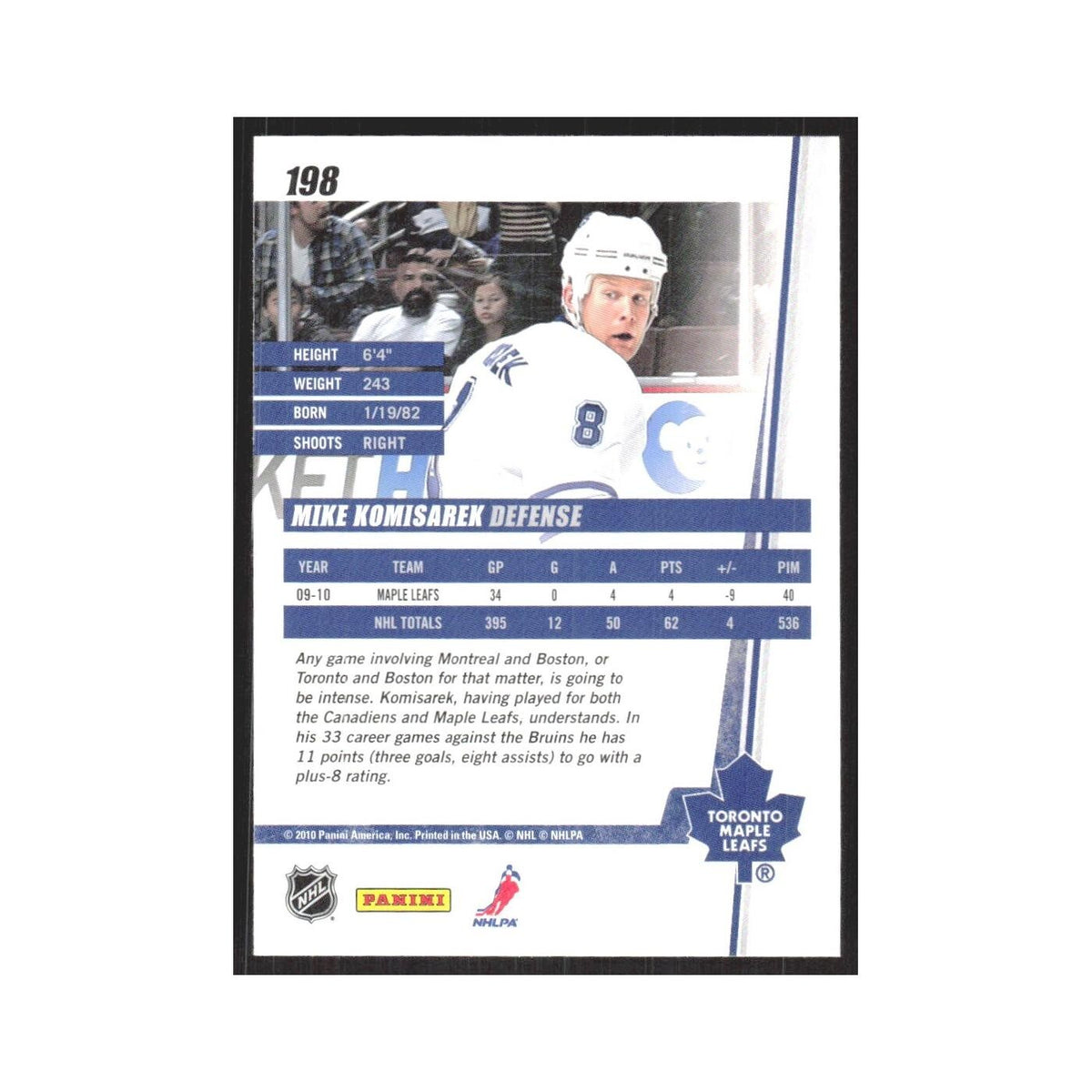 2010 Donruss Mike Komisarek Toronto Maple Leafs #198
