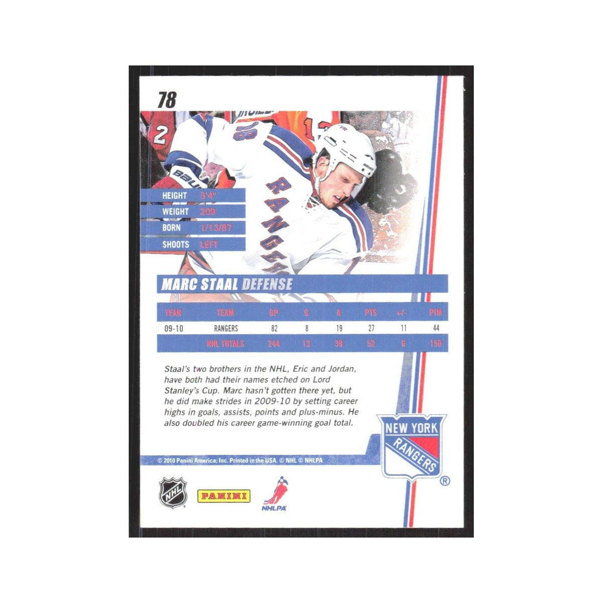 2010 Donruss Marc Staal New York Rangers #78