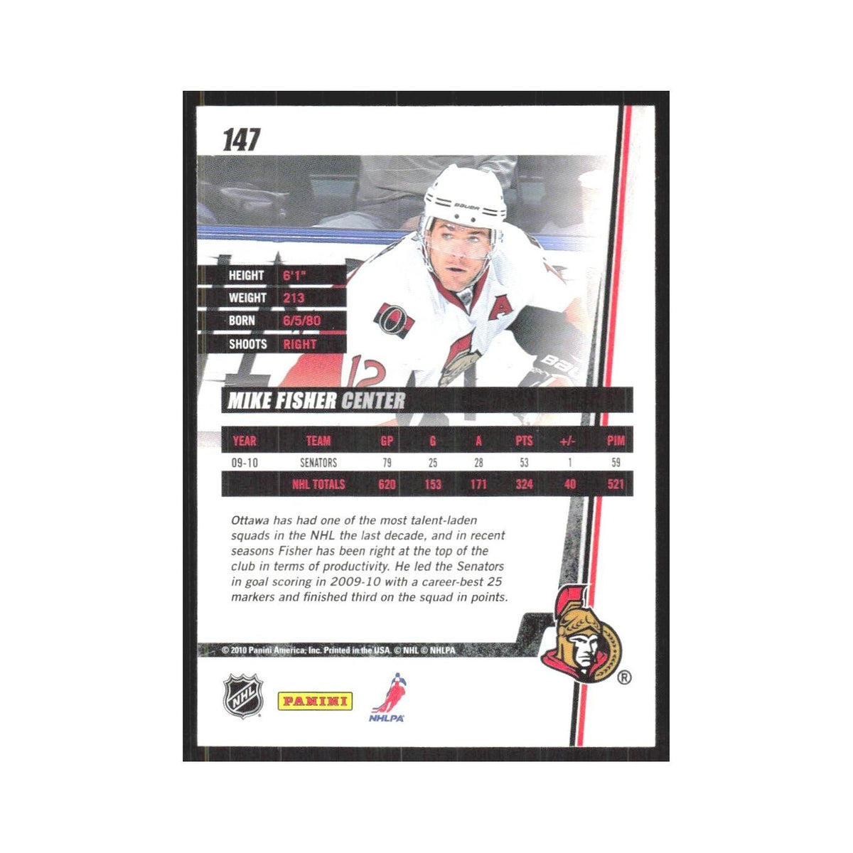 2010 Donruss Mike Fisher Ottawa Senators #147